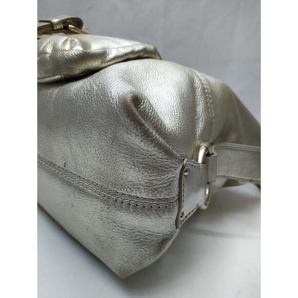 Michael Kors Fulton Metalic Gold Pebbled Leather Buckle Pocket Hobo Shoulder Bag - Picture 8 of 16
